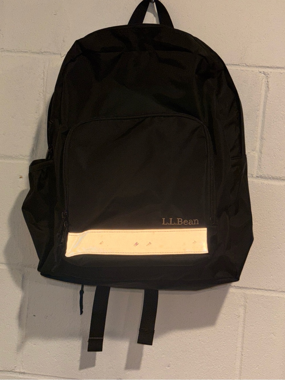 LL Bean Black reflective backpack expandable book bag